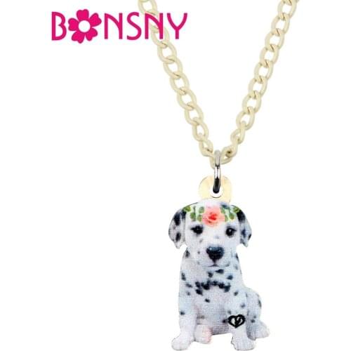 Bonsny Acrylic Flower Spotted Dog Necklace Pendant Choker Pets Jewelry Women Girls Teen Kids 2019 New Fashion Charm New Hot Gift