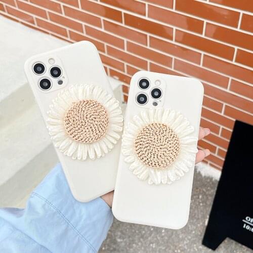 Weave Sun Flower Cute Phone Case For Apple iPhone 11 Pro 12 Max 8 Mini Plus 7 6 X XS XR Full Protection Shockproof Back Cover