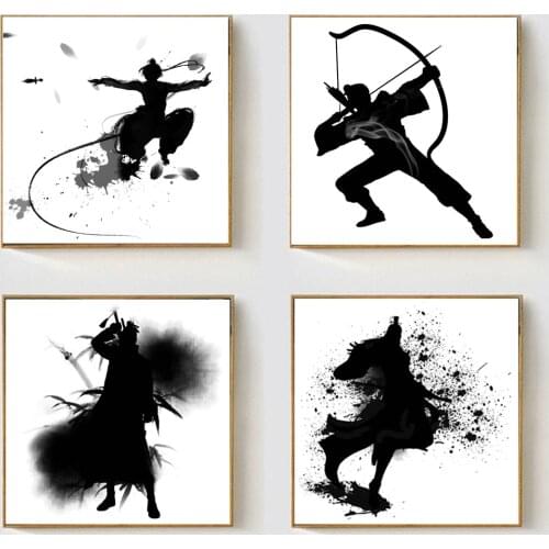 Ink Martial Arts Series Silhouette Oil Painting Picture Poster Canvas Print Painting Wall Art Living Room Home Decoration
