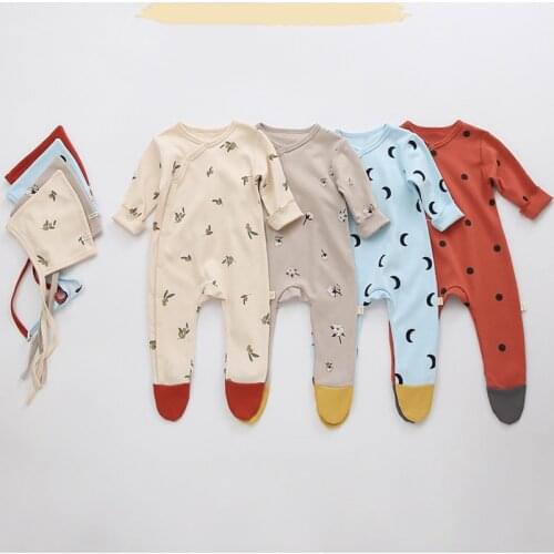 Organic Cotton Baby Rompers Footed Sleep and Play Autumn Winter Half Sleeve Jumpsuit Infant Footies Solid Color Bottoming Cloth