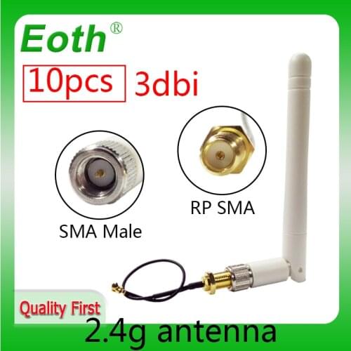 10pcs wholesale 2.4GHz wifi Antenna 3dBi SMA male connector 2.4 ghz antena IPX to RP-SMA Male Extension Pigtail Cable