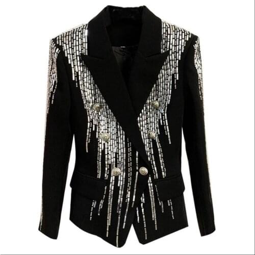 European And Beautiful Womens Jacket Double-breasted Metal Sheet Heavy Beaded Slim Fit Suit 2021 Autumn New Fashion Clothing