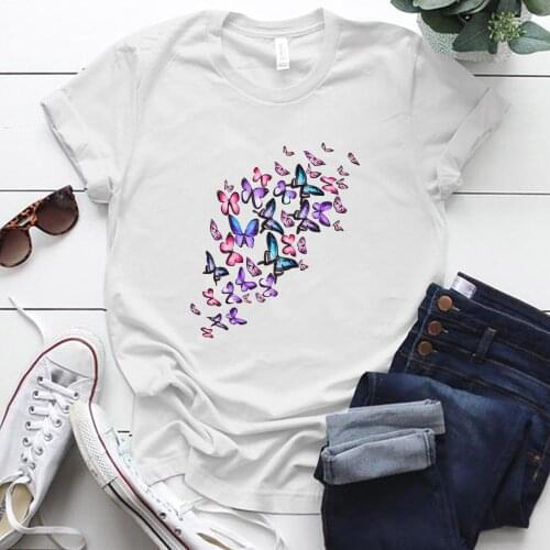Color Butterfly Y2k Aesthetic Graphic Tee Short Sleeve Plus Size Cotton Oversized T Shirt for Women Summer Clothes Y2k Tops Tee