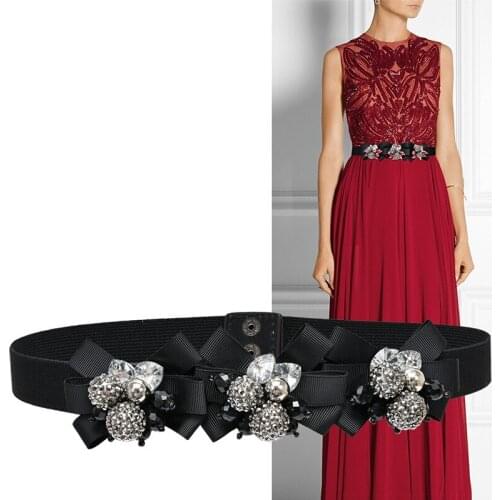 H3486 Narrow Black Waist Belt Women Korean Diamond Decoration Elastic Waist Seal Female High Quality Fashion Luxury Cummerbunds