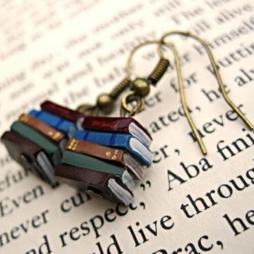 Classic Stack of Books Drop Dangle Earrings Multicolor Book Pendant Earrings for Women Girl BN