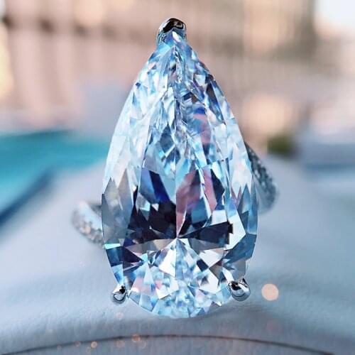 SpringLady 925 Sterling Silver Luxury 12*22MM Water Drop Wedding High Carbon Diamond Rings Moissanite Woman Bride Party Jewelry