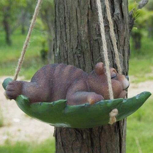 Creative Cute Animal Resin Hammock Swing Statue For Garden Decor Outdoor Hanging Ornaments Decorations Lovely Rabbit Bear Gift