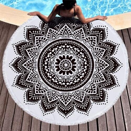 Casegrace Fabric Round Mandada Beach Towel Microfiber Indian Yoga Blanket Classical Bath Towel With Tassels For Adults Mat
