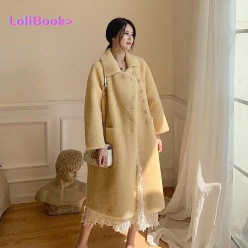 Lolibook Lambwool Shirling Furry Shearing Jacket Women Real Fur Coat Female Long Winter Cloth Vintage Wool Coats Tops Hiver
