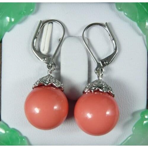 Hot sell new - Free shipping Gift - natural sallei nanyang pearl powder coral 10mm shell bead drop earring laciness cap