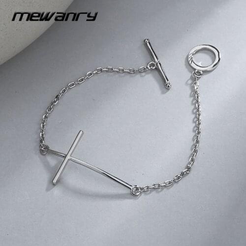 MEWANRY 925 Sterling Silver Bracelets for Women New Trendy Vintage Couples Simple Cross Geometric OT Buckle Design Party Jewelry