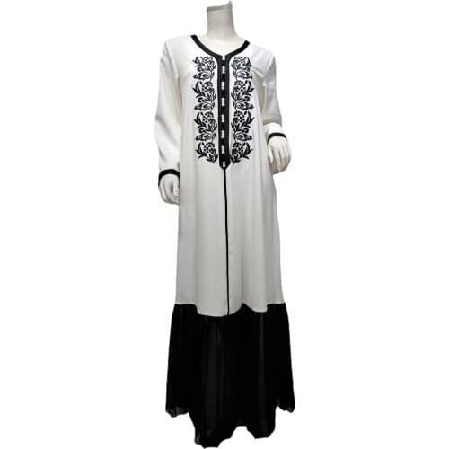 Fashion Embroidery Abaya Dubai Jalabiya Long Hijab Dress for Women Long Sleeve Chiffon Pleated Hem Saudi Middle East Eid
