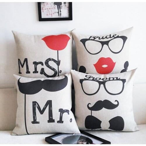 Lovers pillowcase for sofa decor The beard Red lips decor wedding pillowcase Mr &MRS