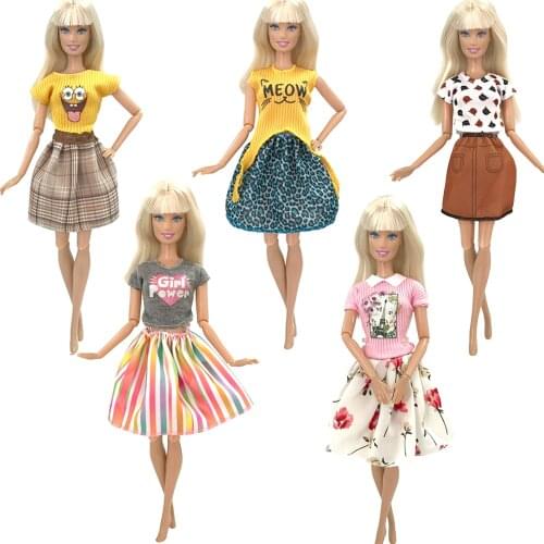 NK 5x Fashion Lovely Dress Mini Gown Flower Print Wedding Party Skirt Daily Clothes for Barbie Doll Accessories Girls Toy121A