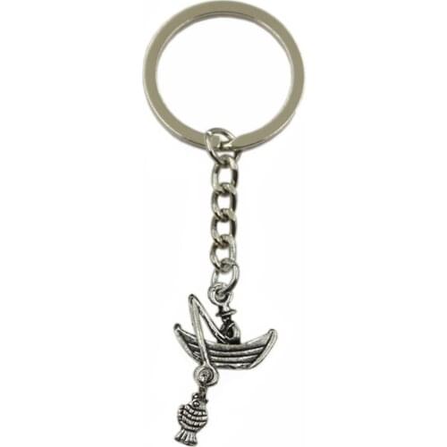New Fashion Men High Quality Car Keychain DIY Metal Holder Chain Silver Color Fisherman Fishing Boat Pendant For Gift