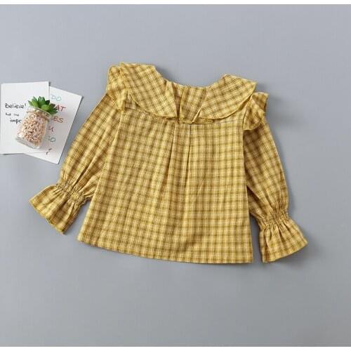 2-7 year high quality girl clothing 2020 new autumn casual fashion kid children shirt clothes solid plaid girl blouse