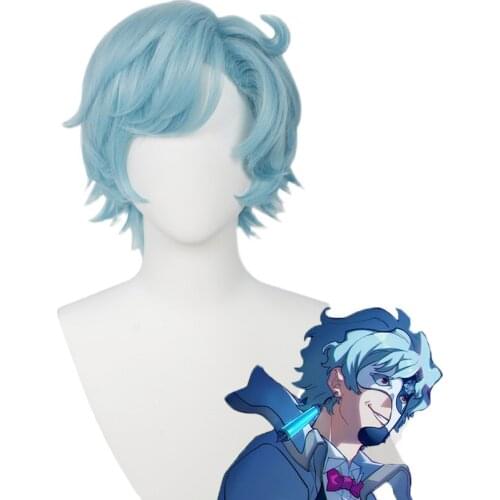 Game Genshin Impact II Dotorre Blue Short Wig Cosplay Costume Heat Resistant Synthetic Hair II Doctor Carnival Party Wigs