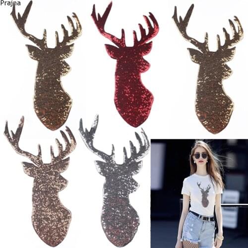 Prajna Iron On Patches Sequin Embroidered Patches Iron Elk Sticker For Clothing Appliques DIY Christmas Decorations Sewing Patch