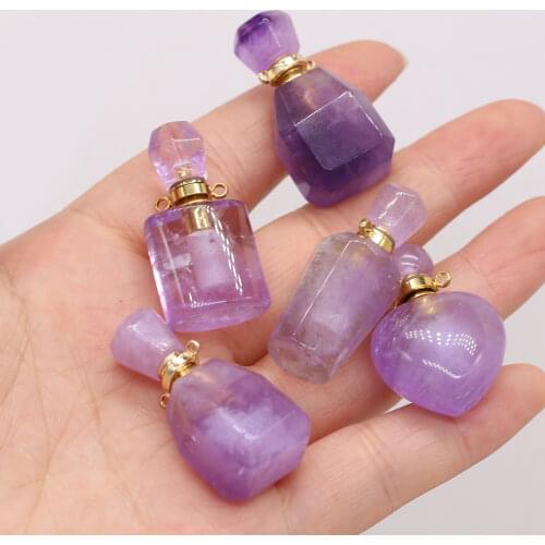 Natural Stone Perfume Bottle Pendant Charms Amethysts Essential oil Diffuser Pendant for Making DIY Jewerly Necklace Gift