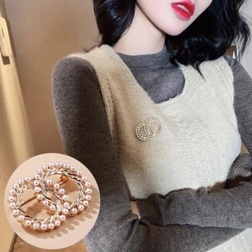 Full Rhinestone Double Circle Brooch Top Quality Fashion Women Jewelry Handmade Pins Metal Brand Broche