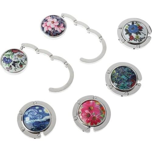 Portable Butteryfly Flower Handbag Hanger Shell Bag Folding Table Hook Metal Foldable Bag Purse Hook Purse Hook Handbag Holder