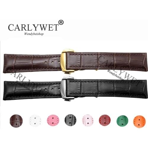 CARLYWET 18mm Genuine Calf Cowhide Leather Crocodile Grain Vintage Wrist Watch Band Strap with Silver Clasp