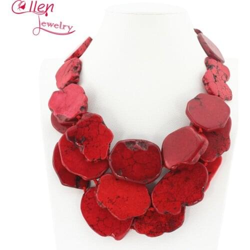 Luxury Red Jewelry 3 Rows Necklace Holiday Party Necklace Bridal Necklace Beads Necklace HD55