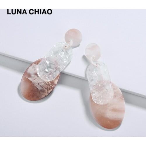 LUNA CHIAO Fashion Gold Plating Fancy Marble Stone Extra Big Layering Oval Acrylic Statement Dangle Earrings for women