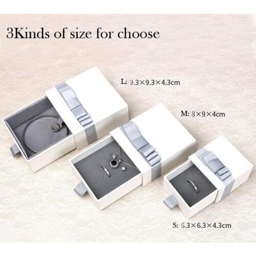 Gray Bow Drawer Jewelry box 4 Size Hard Paper Ring Earring Display Boxes jewelry organizer box Engagement for bracelet pendant