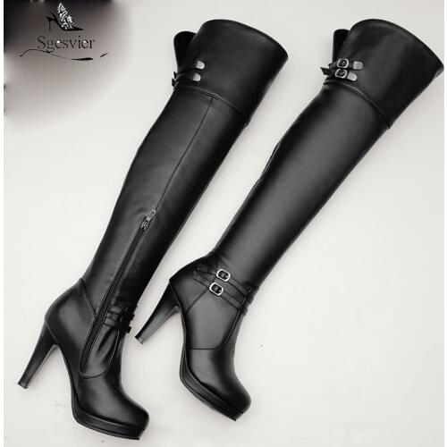 Sgesvier 2021 Black High Heels Over The Knee Boots Women Platform Thigh High Boots Autumn Winter Long Boots Shoes Sexy White