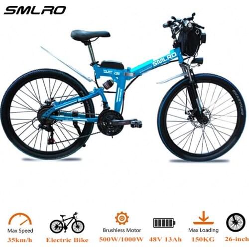 26'' 350W Electric Bike Folding Electric Mountain Bike with 48V 10Ah/13Ah Lithium-Ion Battery Full Suspension 50-60KM Distance