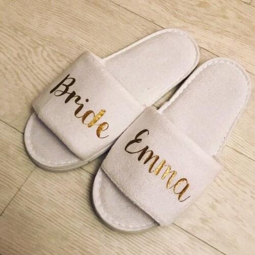 Gold silver wedding Slippers,custom name bride Slippers,bridesmaid proposal Gift,terry Bachelorette Slippers hen party spa favor