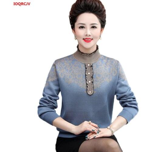 Half Turtleneck Sweater Womens 2019 Autumn Winter Plus Velvet Thicked Pullovers Middle-aged Womens Sweater Knitwear Top W1655