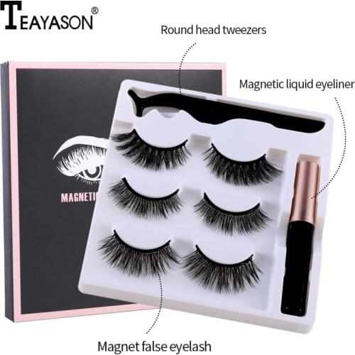 TEAYASON 3PCS Magnetic False Eyelashes Waterproof Dramatic False Eyelashes Makeup Wholesale Fake Eyelash Extension Maquiage