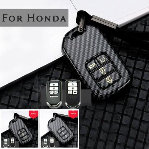Carbon Fiber Smart Remote Car Key Protector Fob Case Cover Bag Accessories Keychain For Honda Civic Accord CR-V HRV Pilot