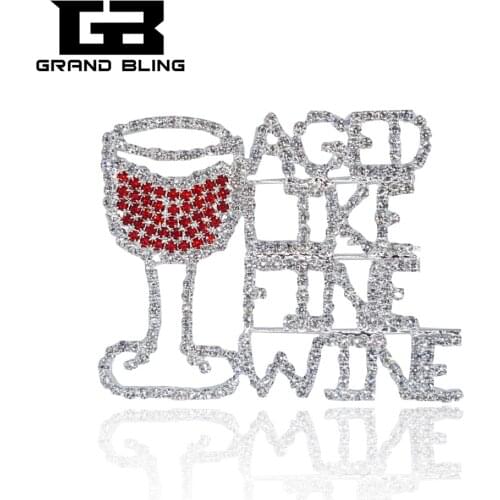Unique Jewelry Gift Rhinestone Brooch "AGED LIKE FINE WINE" Word Pin