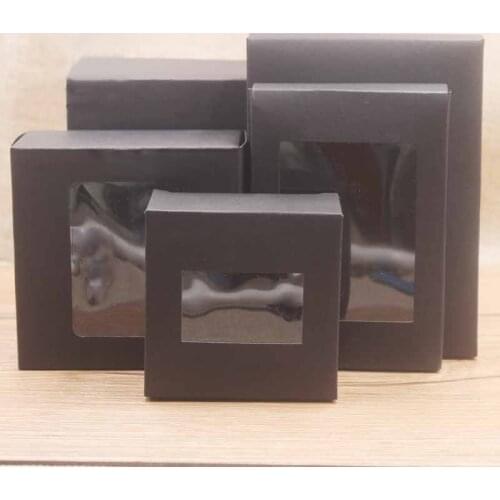Vintage Kraft Paper White Black Brown Gift Box With Clear PVC Window Candy Box Handmade Soap Jewelry Cake Party Packaging Box