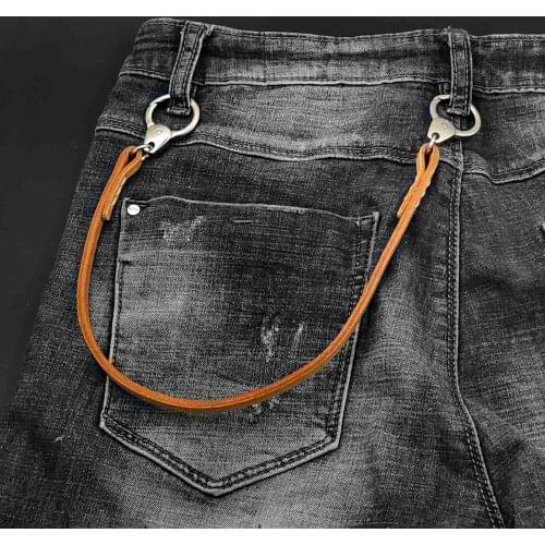 Men Biker 8mm Width Leather Wallet Chain Stainless Steel Clasp Key Chain