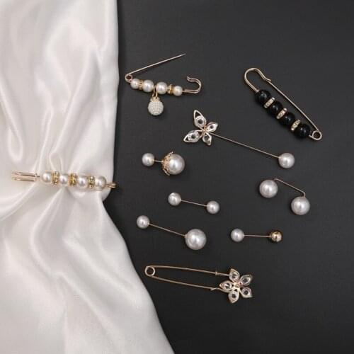 5/6Pcs 16Styles Vintage Multifunction Round Pearl Brooches Set Dress Pants Scarf Clothing Buckle Pins Decoration Jewelry