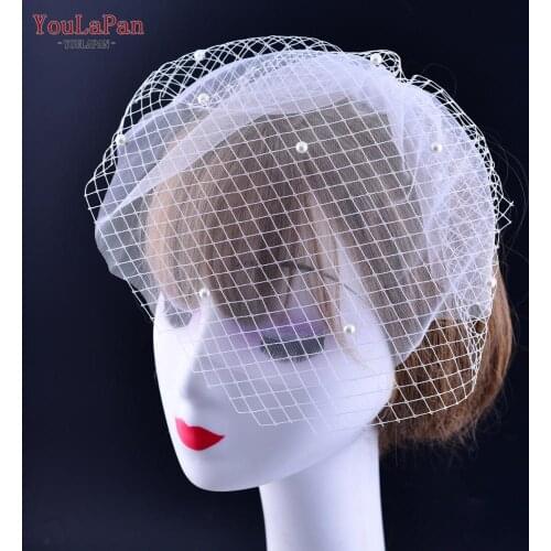 YouLaPan VA01 Bridal Birdcage Veil Wedding Veil Bridal Hair Comb Pearls Comb Veil Pearl Beaded Veil Hat with Veil Mask