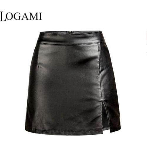 LOGAMI Split High Waist Faux Fur Skirts Womens Sexy Mini Skirt for Woman 2xl Slim Skirts