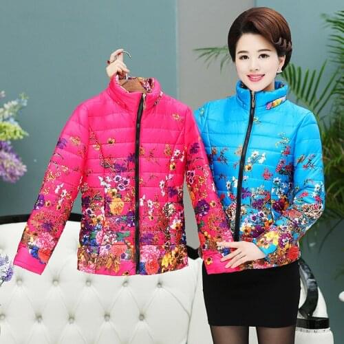Womens winter jacket new high-end cotton suit mother loaded printing jacket cotton jacket temperament wild womens clothing