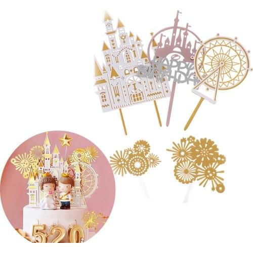 Fireworks Castle Princess Cake Topper for Wedding Baking Supplies Party Decor Acrylic Valentines Day Anniversary Baby Love Gift