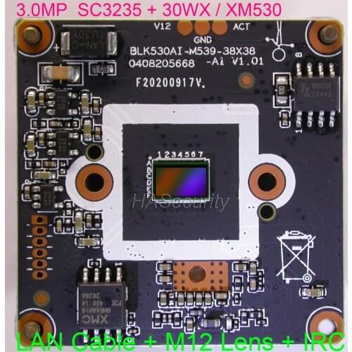 H.265 AI 3.0MP 1/2.7" SC3235 CMOS sensor + 30WX ( XM530 / IPC530 ) CCTV IP camera PCB board module +LAN cable +M12 Lens +IRCut