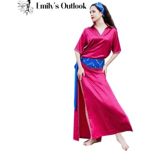 2021 New Belly Dance Baladi Galabeya Dress Egyptian Costume Dancing Wear Contrast 2 Color 4 Piece Set Adults Loose Design