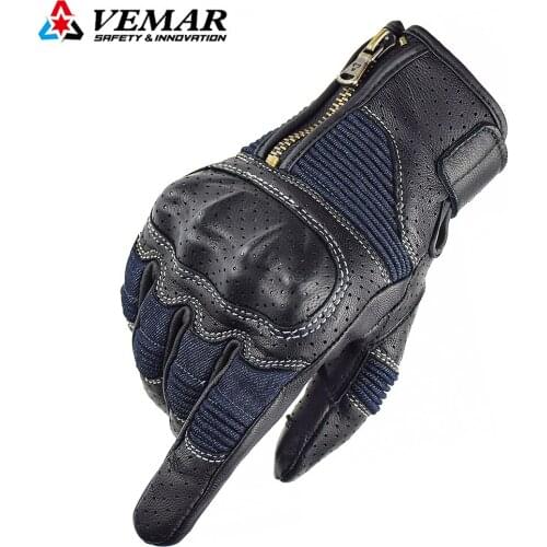 MJ MOTO Leather Motorcycle Gloves Retro With Hole Motocross Pitbike Motorbike Climbing Cycling Mens Motor Glove Protective Gear