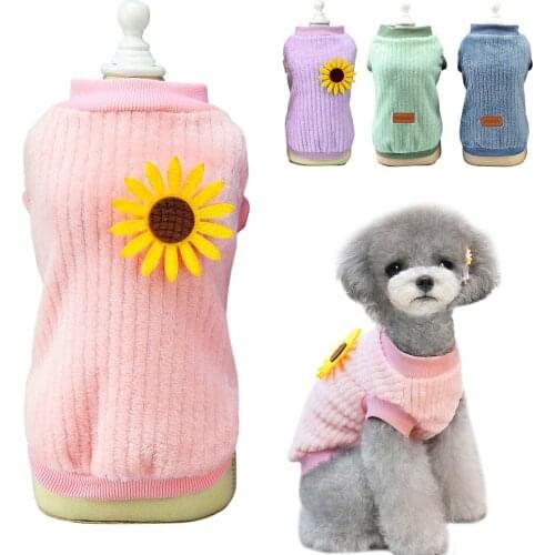 Cute Pet Dog Clothes Soft Fleece Cat Puppy T-shirt Costume Warm Knit Sweater For Small Medium Dogs Cats With Flower Accessories