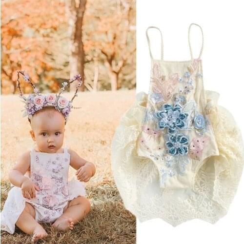 0-24M Baby Girl Fashion Suspender Jumpsuits Sweet Lace Crochet Backless Lace-Up Triangle Romper For Newborn Girls