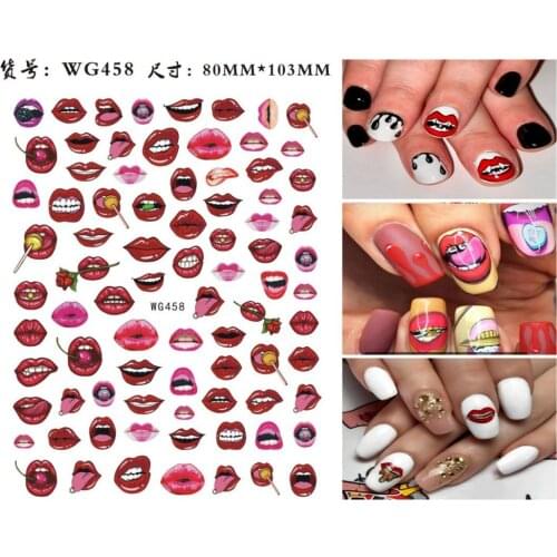 10PCS Love Lips Nail Art Sticker Rose Flower Ribbon Nail Art Slider Letter Leaf Design Decorative Applique Love Arrow Nail Art 2