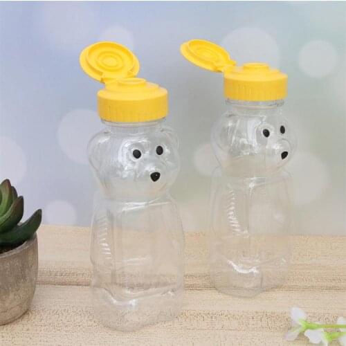 12pcs 240ml Plastic Squeeze Condiment Bottles Bear Shape Honey Sauce Mustard Jam Dispenser Honey Bottle Extrusion Bottle